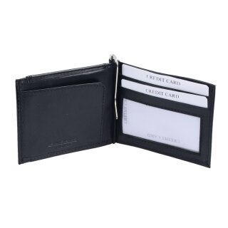 Dollarbörse Leder, schwarz, Geldbörse mit Metallbügel für Scheine