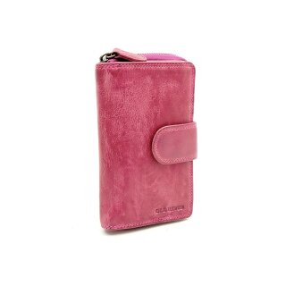 Reißverschlussbörse aus echtem Leder Hell Fuchsia pink, used look