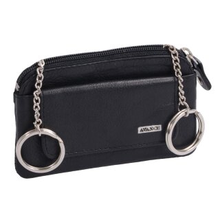 schwarze Lederschlüsseltasche mit 2 Schlüsselringen und Vortasche