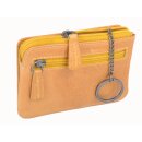 Kompakte RFID-Schlüsseltasche aus Leder – Gelb, 4 Kartenfächer, Blumenmuster