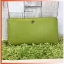 Leder Geldbörse Damen grün mit Reißverschluss – große Damenbörse aus Leder mit vielen Kartenfächern – Greenburry Spongy