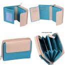 türkis-beige Damenreißverschlussbörse, Leder