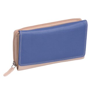 Lemondo Damenlangbörse, Leder, viele Kartenfächer, blau/beige/orange