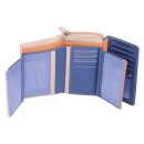 Lemondo Damenlangbörse, Leder, viele Kartenfächer, blau/beige/orange