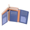 Lemondo Damenlangbörse, Leder, viele Kartenfächer, blau/beige/orange
