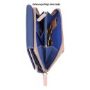 Lemondo Damenlangbörse, Leder, viele Kartenfächer, blau/beige/orange