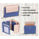 blau-beige Damenreißverschlussbörse, Leder