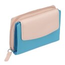 Damen Geldbörse Leder türkis beige – Reißverschlussbörse mit Klappe
