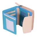 Damen Geldbörse Leder türkis beige – Reißverschlussbörse mit Klappe