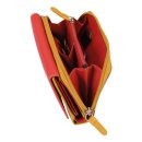 Lemondo Damenlangbörse, Leder, viele Kartenfächer, rot-gelb