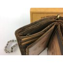 Totenkopf Geldbörse Riegelbörse Vintage Fettleder Kettenbörse braun Antikleder Skull