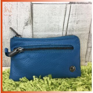 Kleine Schlüsseltasche blau aus Leder mit kleiner Vortasche