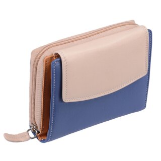 Damen Reißverschlussbörse aus Leder hellblau-beige von Lemondo