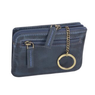 Blaue Leder Schlüsseltasche mit Kartenfächern und Schlüsselring