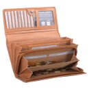 Leder Damen Langbörse mittelbraun – Portemonnaie mit vielen Fächern & RFID Schutz